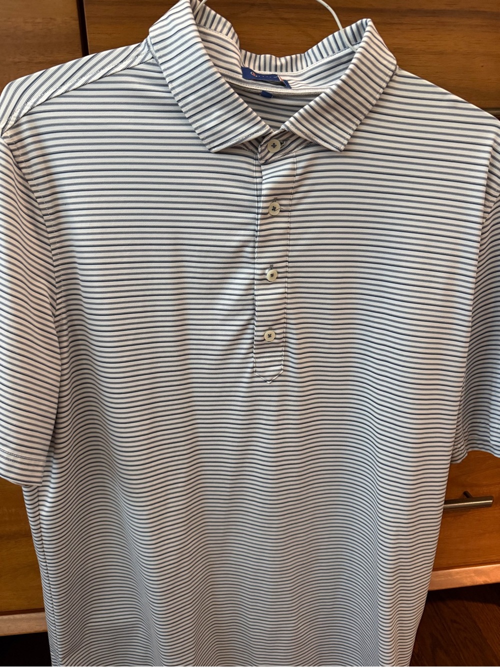 Men's Striped Polo Shirt - Blue & White Performance Knit
